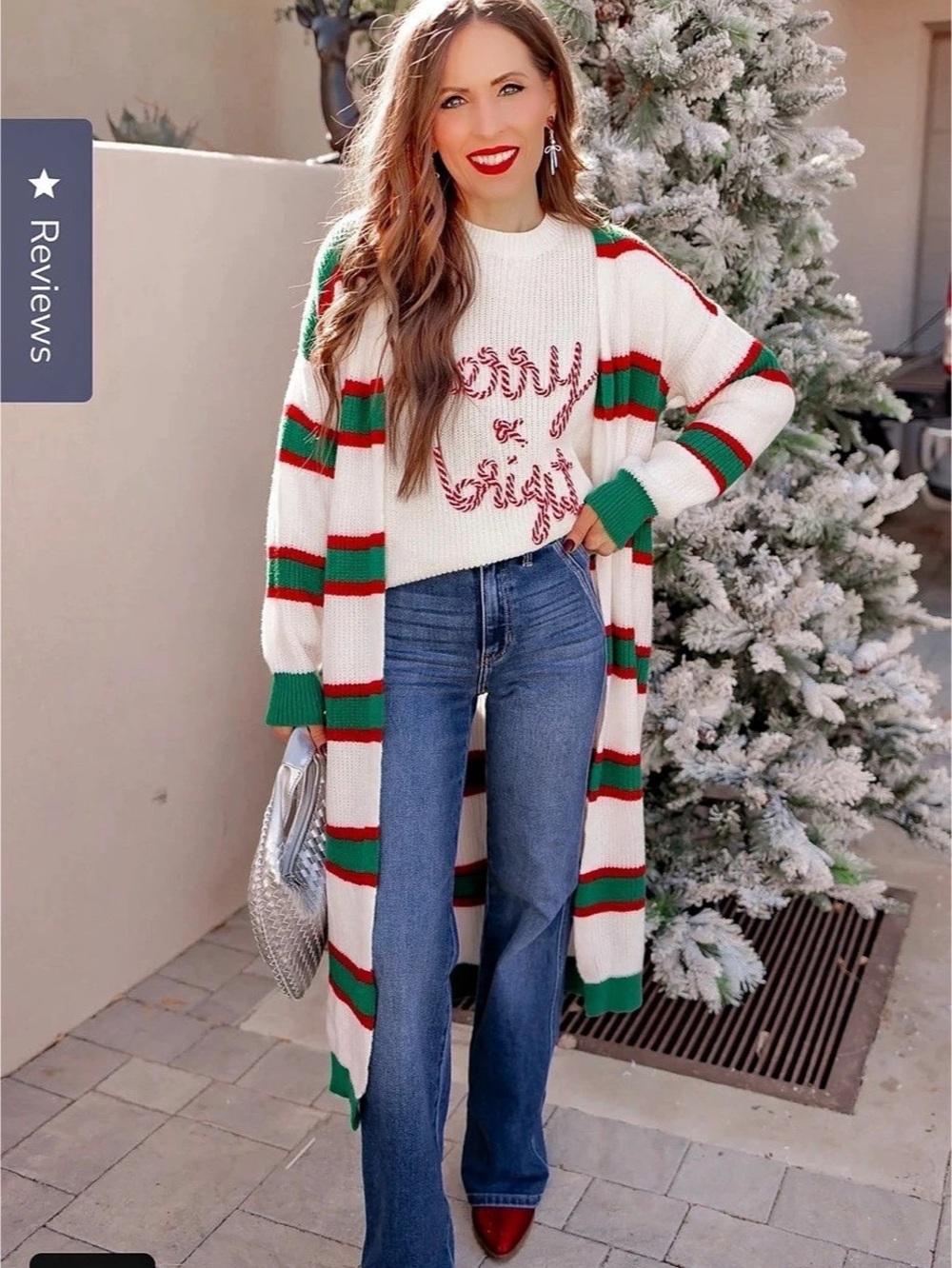 Krush Kandy Festive Stripe Long Duster Holiday Christmas Knit Cardigan